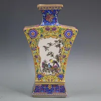 2024 New Arrival Creativity Chinese Square Flower and Bird Pattern Vase Vintage Ceramic Vase Home Decoration Ornament LF562 1