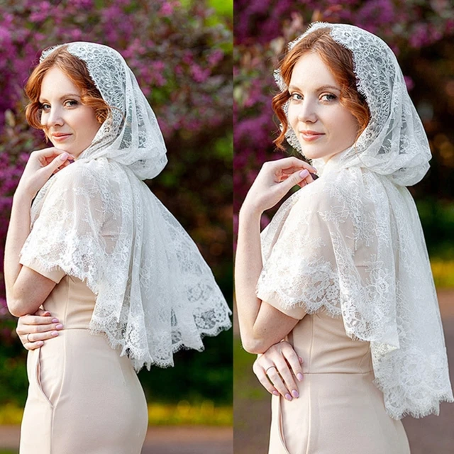 Shawls For Women Catholic White Satin Head Wrap Lace Floral