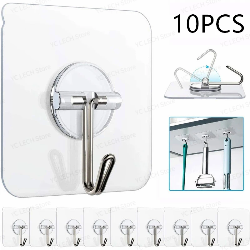 

10PCS Hooks Key Storage Hanger Wall Door Rack Multi-Function Transparent Strong Self Adhesive for Kitchen Bathroom Organizer