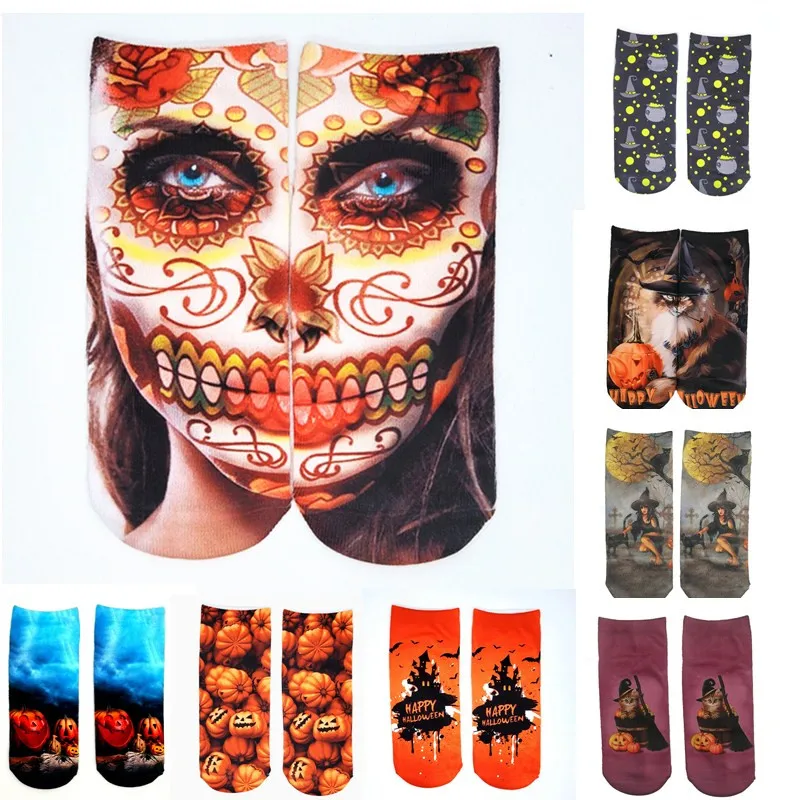 FunnySocksWomensShortCottonHot3DPumpkinSkullPrintFashion