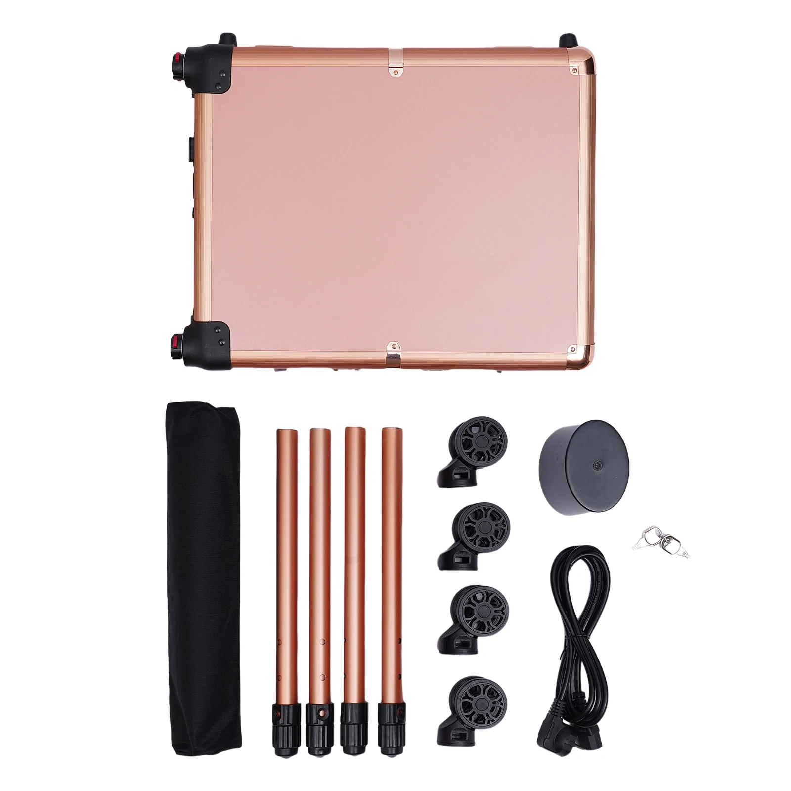 Professioneller Make-up-Koffer 3-stöckig 50kg Kapazität 8 LED-Lichter 3-stufig dimmbar Salon-Rollkoffer für Make-up-Künstler Friseur Nageltechniker Schönheit Rosa/Schwarz – Detail 15