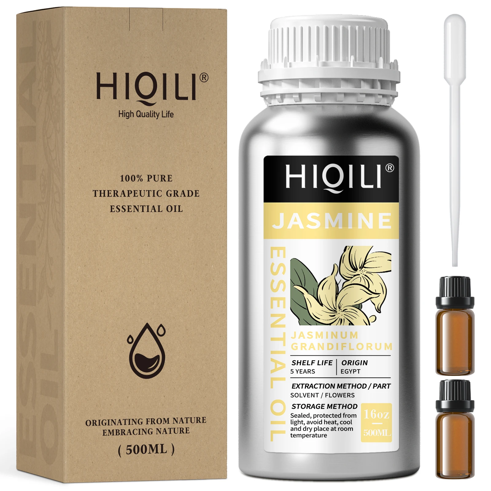 HIQILI 500ML Jasmine Essential Oils, 100% Pure Nature for Aromatherapy | Used for Diffuser, Humidifier, Massage | Fragrance DIY manufacturer 100% organic pure essential oil oem odm natural aromatherapy 500ml sandalwood fragrance essential oils for diffuser