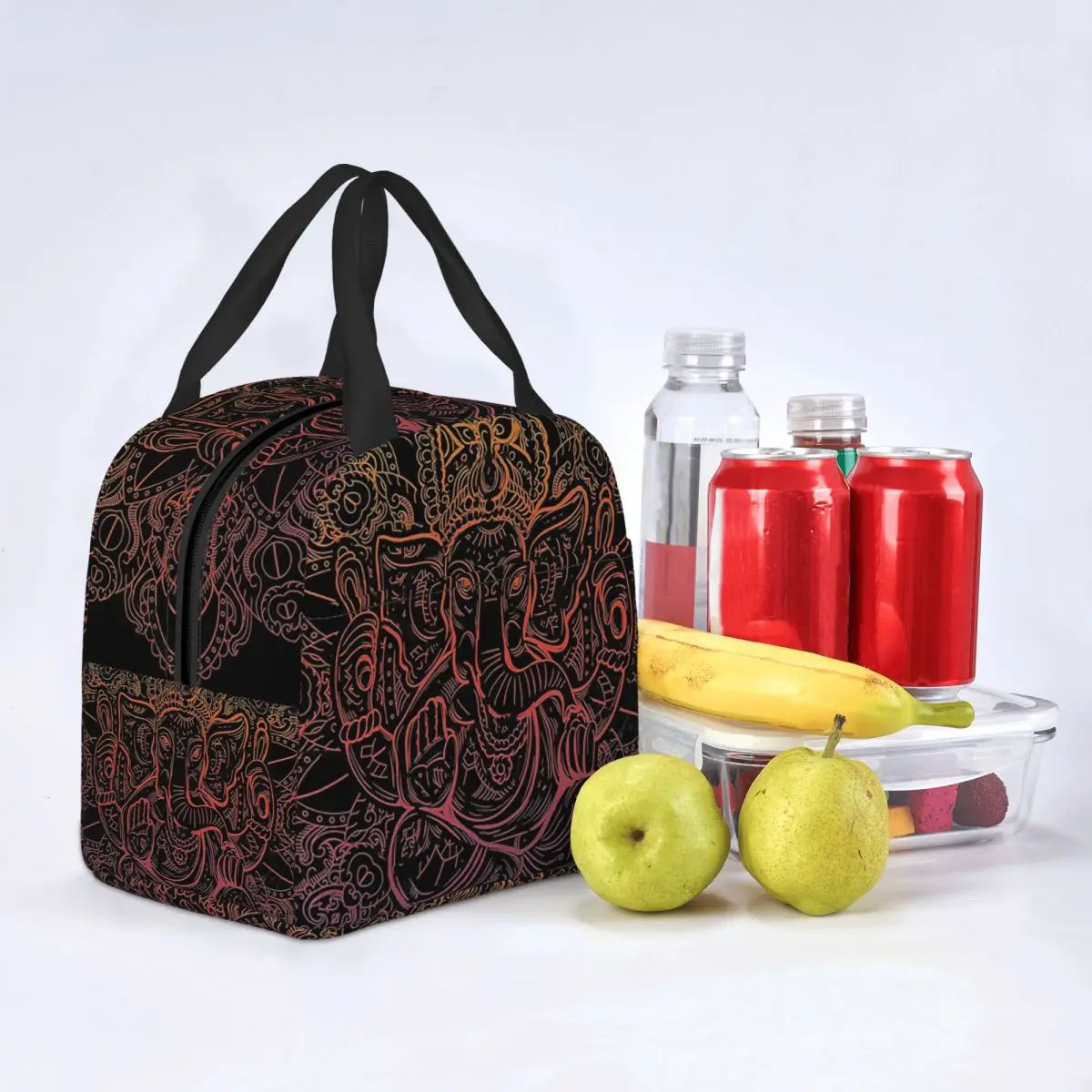 

Lord Ganesha Elephant Lunch Bags Portable Insulated Polyester Cooler Cartoon Animal Thermal Food Picnic Tote for Women Kids
