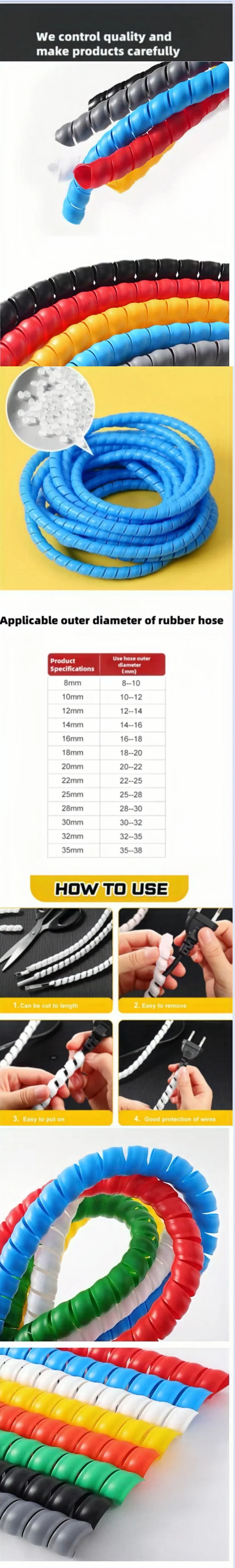Description Picture 2 of item2/5/10Meters 8mm ~ 40mm Line Organizer Pipe Protection Flexible Spiral Wrap Winding Cable Wire Protector Cable Sleeve Cover Tube