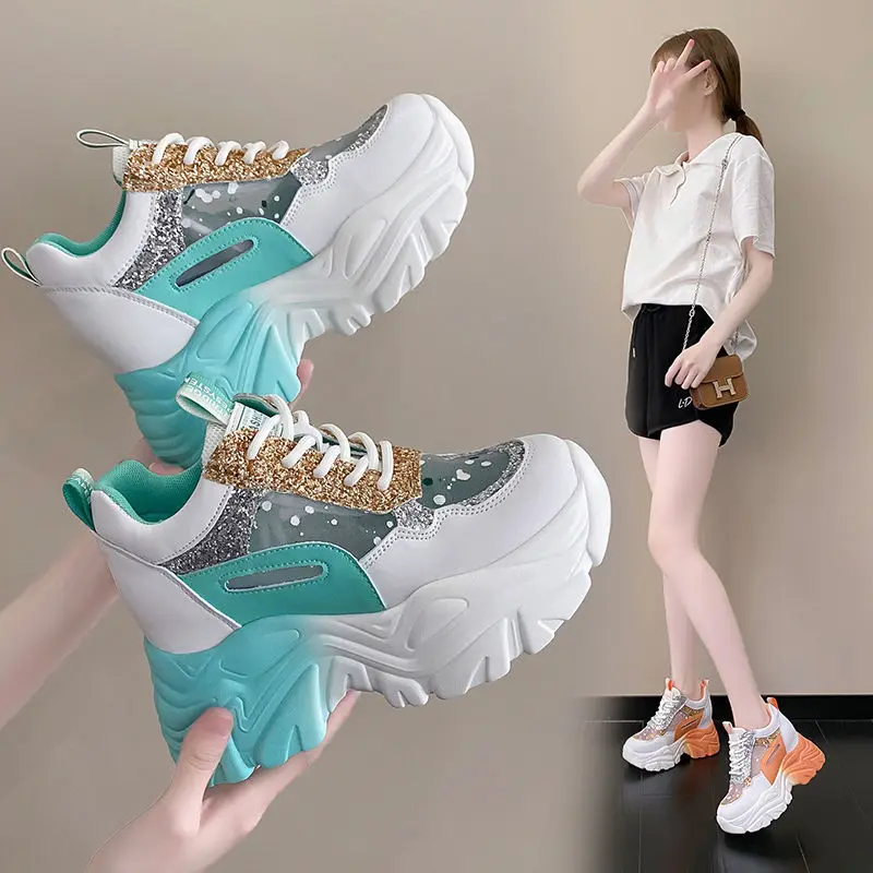 

Platform Sneakers Woman 2023 Summer Breathable Wedges 8.5CM High Heel Ladies Mesh Sneakers Hollow out Chunky Shoes Casual Mujer