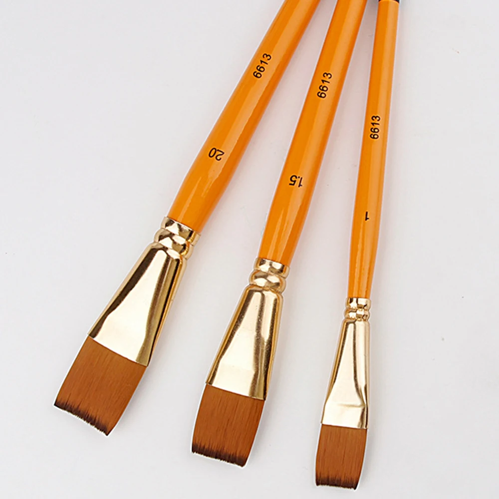 3pcs/set Oil Painting Brush Big Flat Head 3color Short Rod Set Nylon Hair Painting Watercolor Brush Student Acrylic Art Supplie 4
