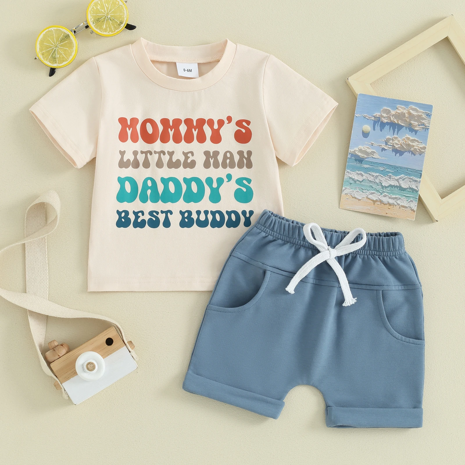 0-3Y Toddler Baby Boys Clothes Sets 2pcs Short Sleeve Letter Print T Shirts Tops + Elastic Waist Shorts FOCUSNORM