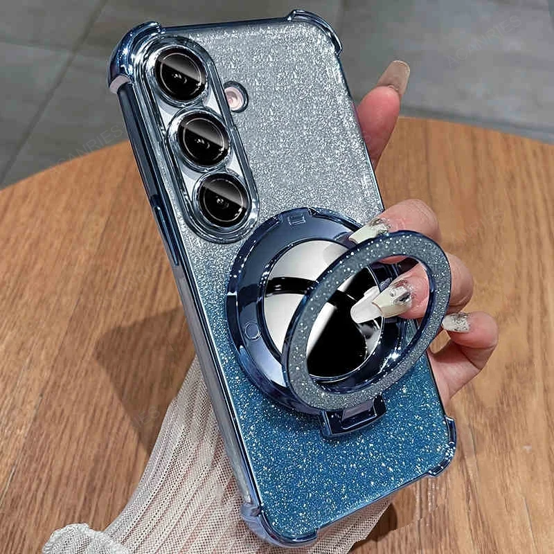 Four-Corner Anti-Shock Mirror Stand Phone Case with Plating Finish
