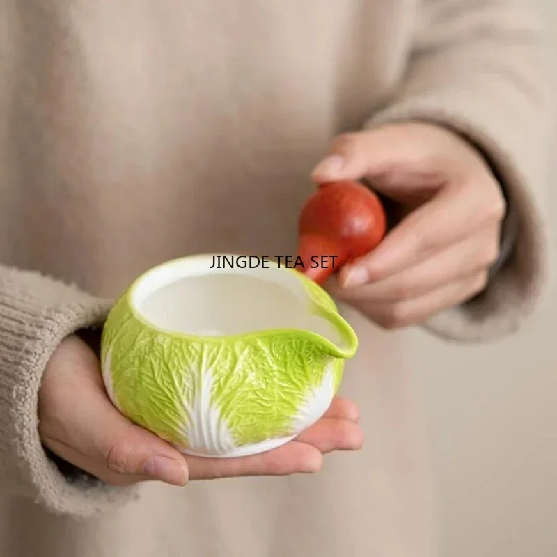 220ml Ceramic Creative Cabbage Fair Home Large Tea Dispenser Wooden Handle Anti scalding Tea Sea Kung Fu Tea Set