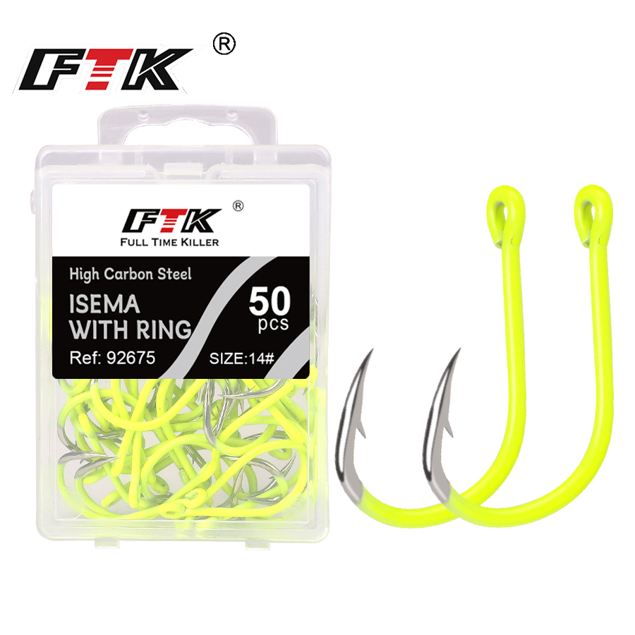 FTK 50pcs/PACK Fishing Hooks Carbon Steel Carp Fishing Hooks Fly Fishhooks Fishing Accessories Pesca