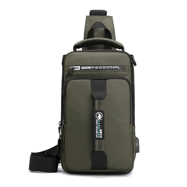 Men Nylon Crossbody Bag with USB Charging Port Multifunction Outdoor Travel Waterproof Daypack Male Casual Messenger Chest Bags ArmyGreen C