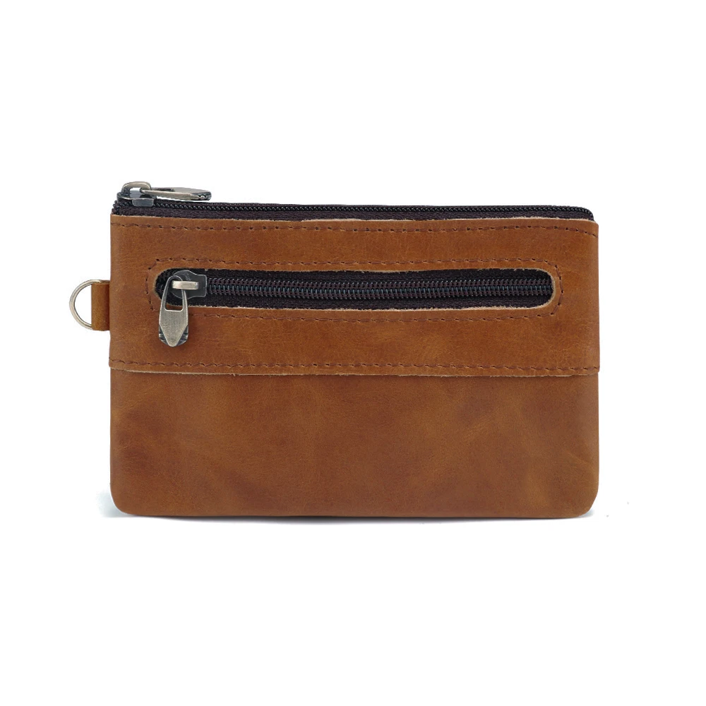 JOYIR Genuine Leather Slim Wallets Men Coin Purses Zipper Short Wallet Male Purse Card key Holder Small Men Mini Wallet for