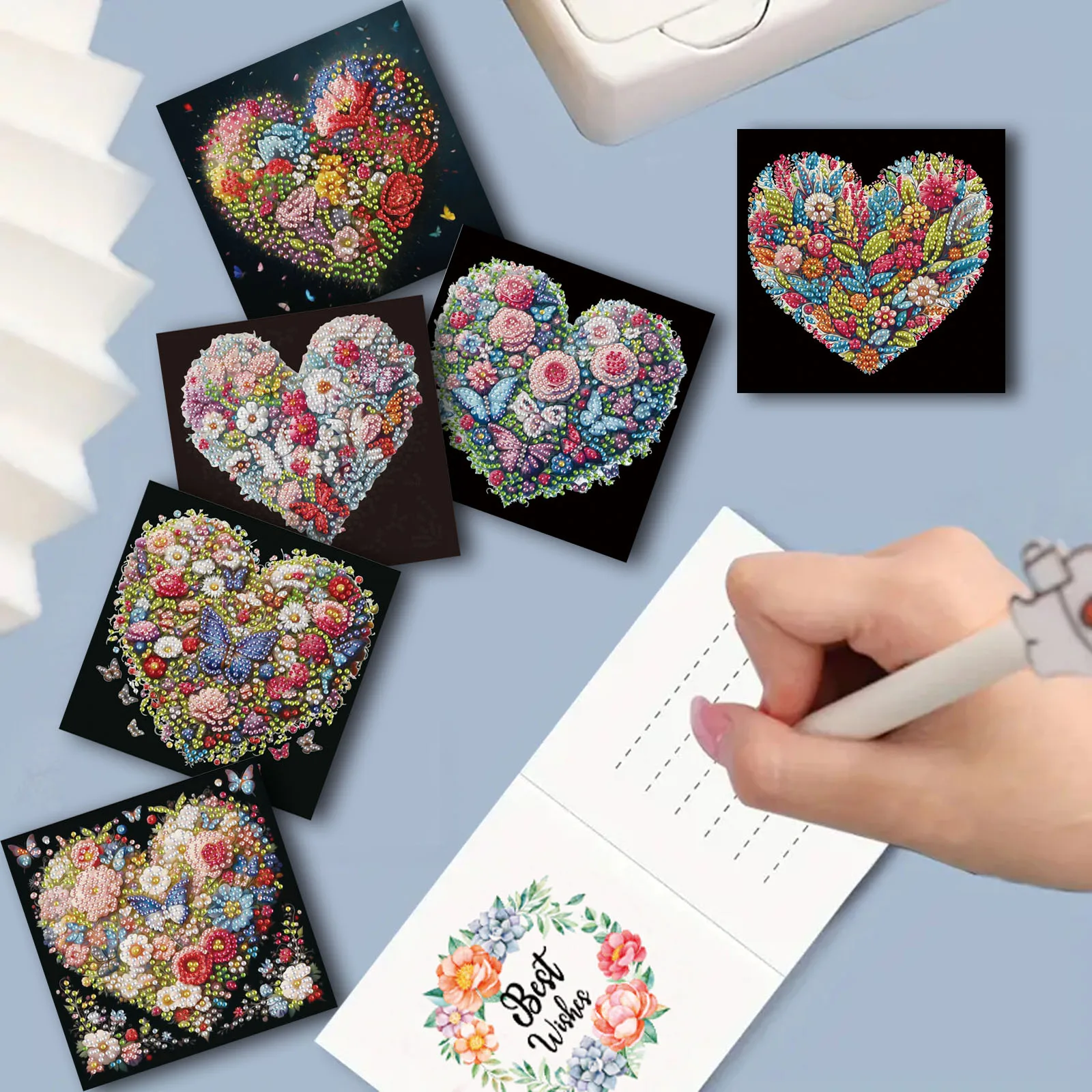 DIY diamond painting greeting cards flower heart design crafts diamond art cards for birthday holiday New Year wishes 6pcs/set