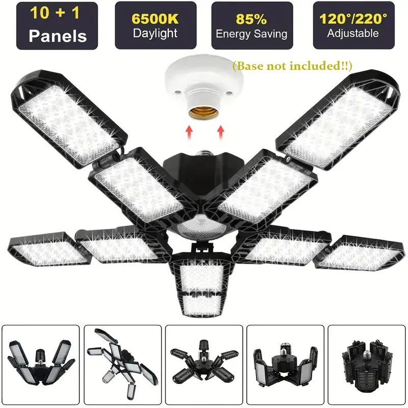 Garage Lights Deformable Panels LED Garage Light Screw-into E26/E27 Bulb Ceiling Lamp Warehouse Workshop Industrial Fixture