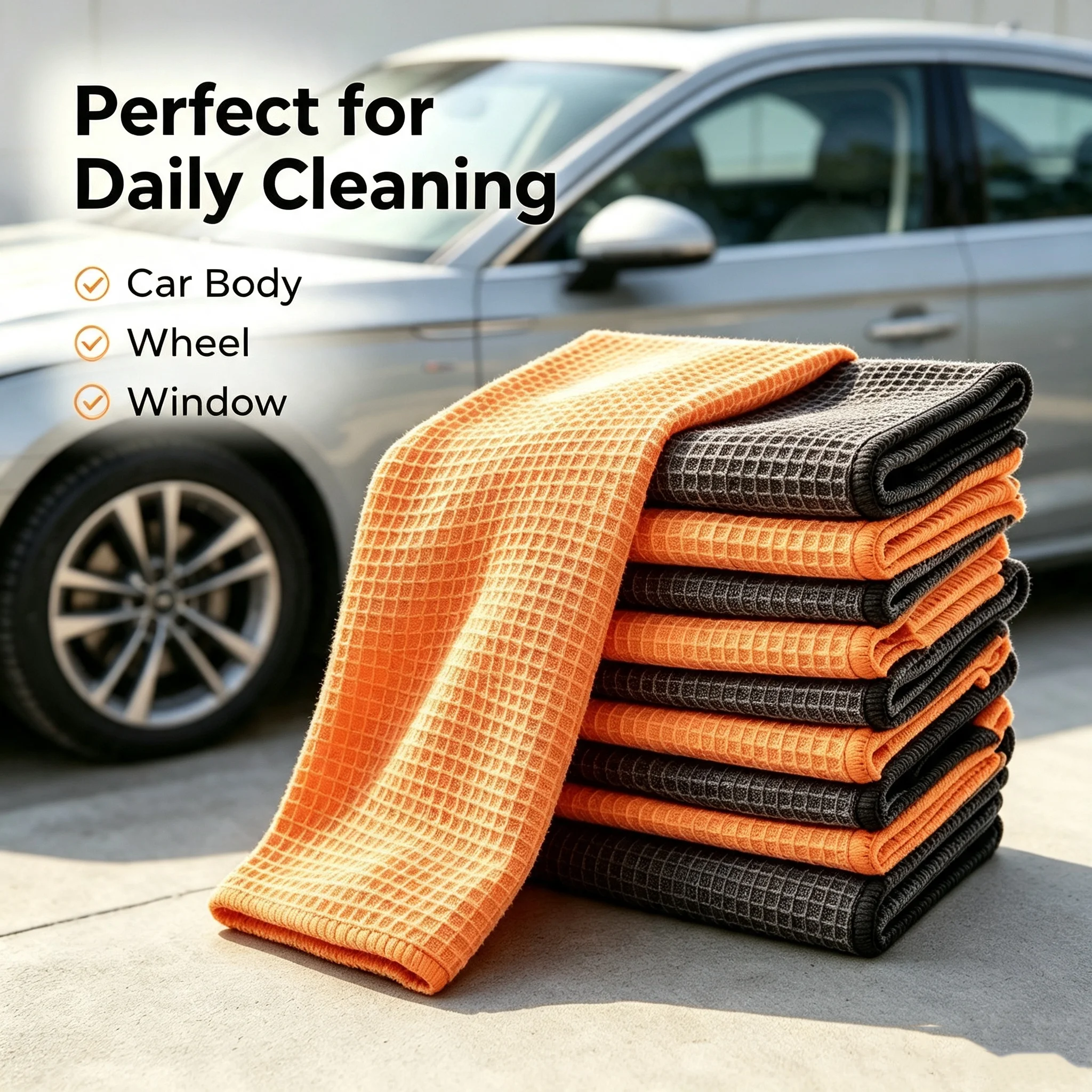 Premium Microfiber Waffle Weave Car Cleaning Towel - Lint-Free & Highly Absorbent 40x40cm