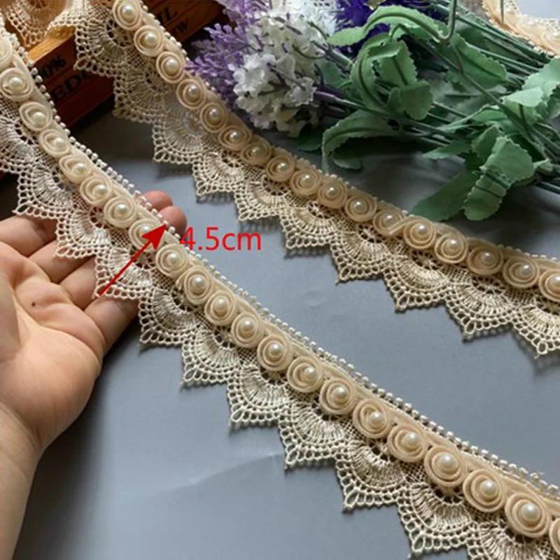 1Yards/Lot White Silk Tassel Fringe Trim Pearl Beaded Lace Ribbon