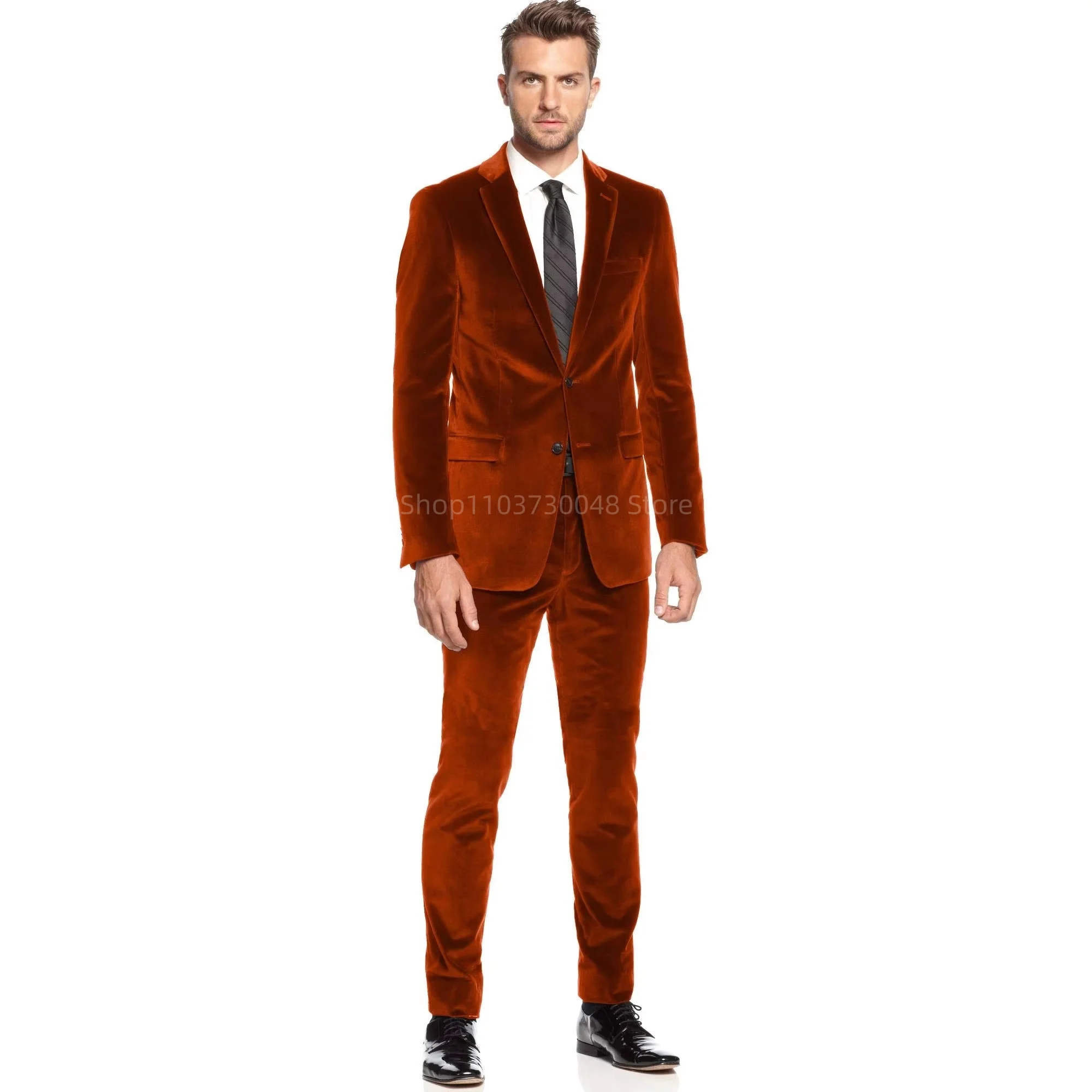 Solid Velvet 2 Pieces Men Suits Set New Men's Formal Business/Wedding Suits Notch Lapel Two Buttons Blazer and Pants for Party