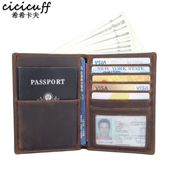 Custodia per passaporto borsa multifunzione in vera pelle per carte portafoglio da viaggio borsa per carte Unisex porta biglietti in pelle di cavallo pazzo