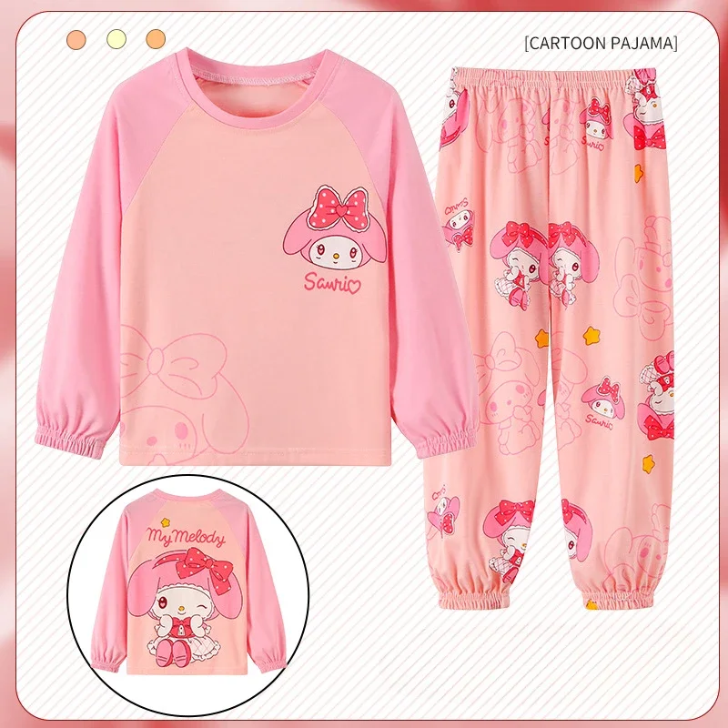 

Kawaii Sanrio Anime Kuromi Cinnamoroll My Melody Children's Long-sleeved Pajamas Spring Fall Boys Girls Cotton Home Pajamas Set