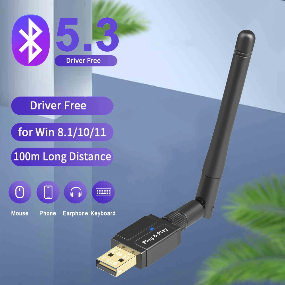Adaptador Usb Bluetooth 5.3 para pc Speaker Receptor de Áudio de Música Transmissor Dongle Bluetooth para Win 10 11 Antena Giratória