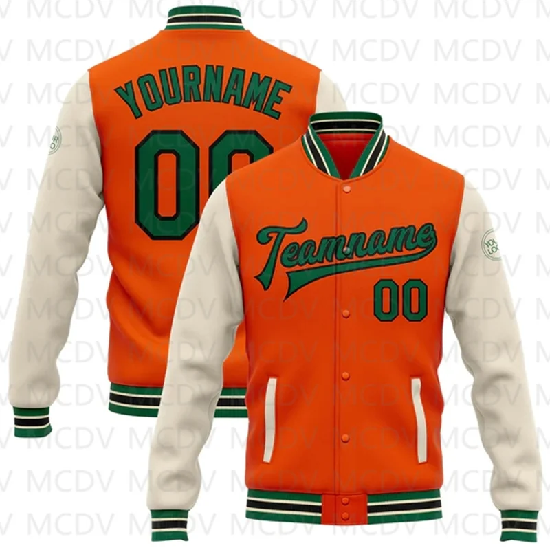 Custom Orange Green-Or Bomber Full-Snap Varsity Letterman Two Tone Jacket