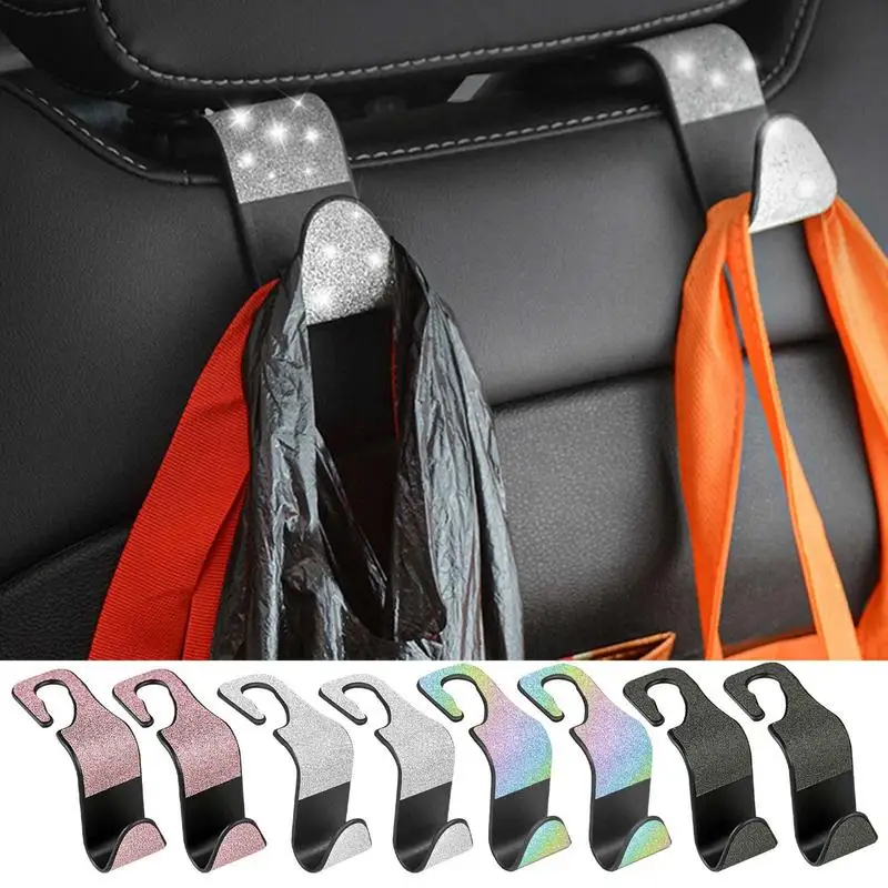 

Автомобильные крючки для кошельков и сумок, 2 шт., сверхпрочные блестящие крючки для сиденья, универсальная вешалка на подголовник, автомобильный чехол для сумок, подвесные крючки, автомобильный гаджет