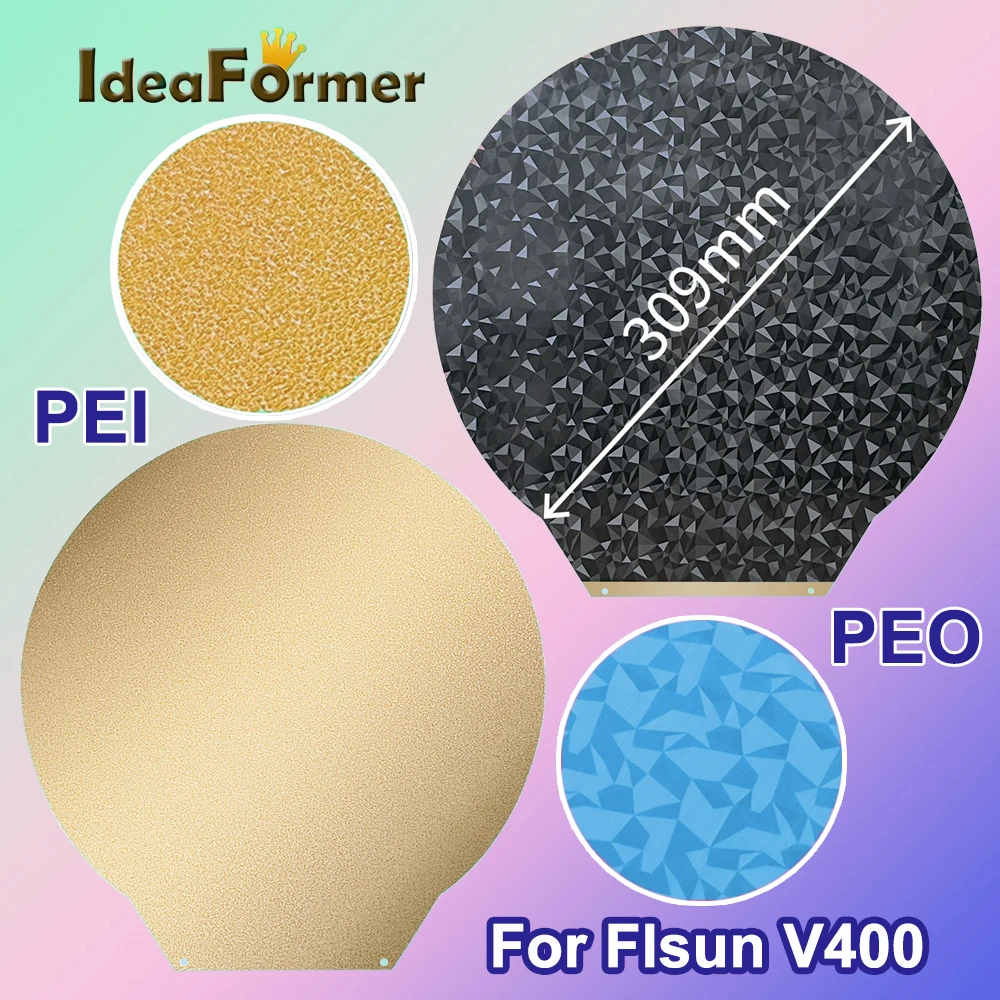 Nuovo Per Flsun V400 Round Dia 309Mm Double Side Magnetic Spring Steel Smooth Peo & Textured Pei Steel Sheet Build Plate Hot Bed