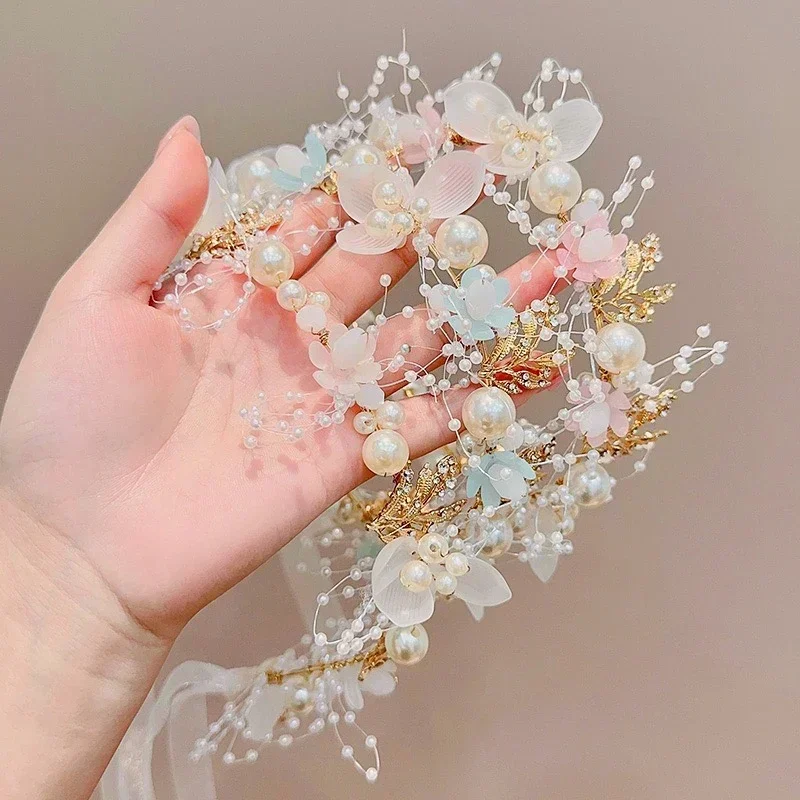 Elegant Bridal Imitation Pearls Headwear Hair Band Wedding Flower Pearl Hair Ring Sweet Romantic for Girls Hair Jewelry Headband