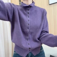New Soft Comfortable Stand-Up Collar Sweater Cardigan Women Simple Single Breasted Cardigans Coat Autumn Solid Knitted Outerwear - Image 4
