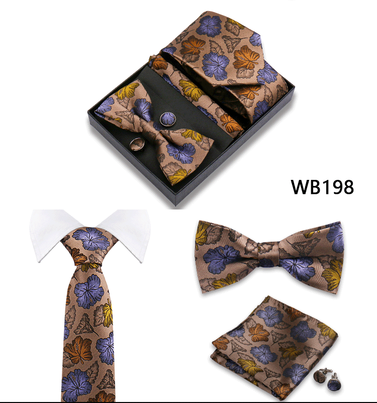 Herren-Krawatte in Geschenkbox, Fliege und Einstecktuch, Manschettenknöpfe-Set für Männer, Hochzeit, Business, formeller Anzug, individuelle Krawatte, Gravata-Geschenkset – Detail 38