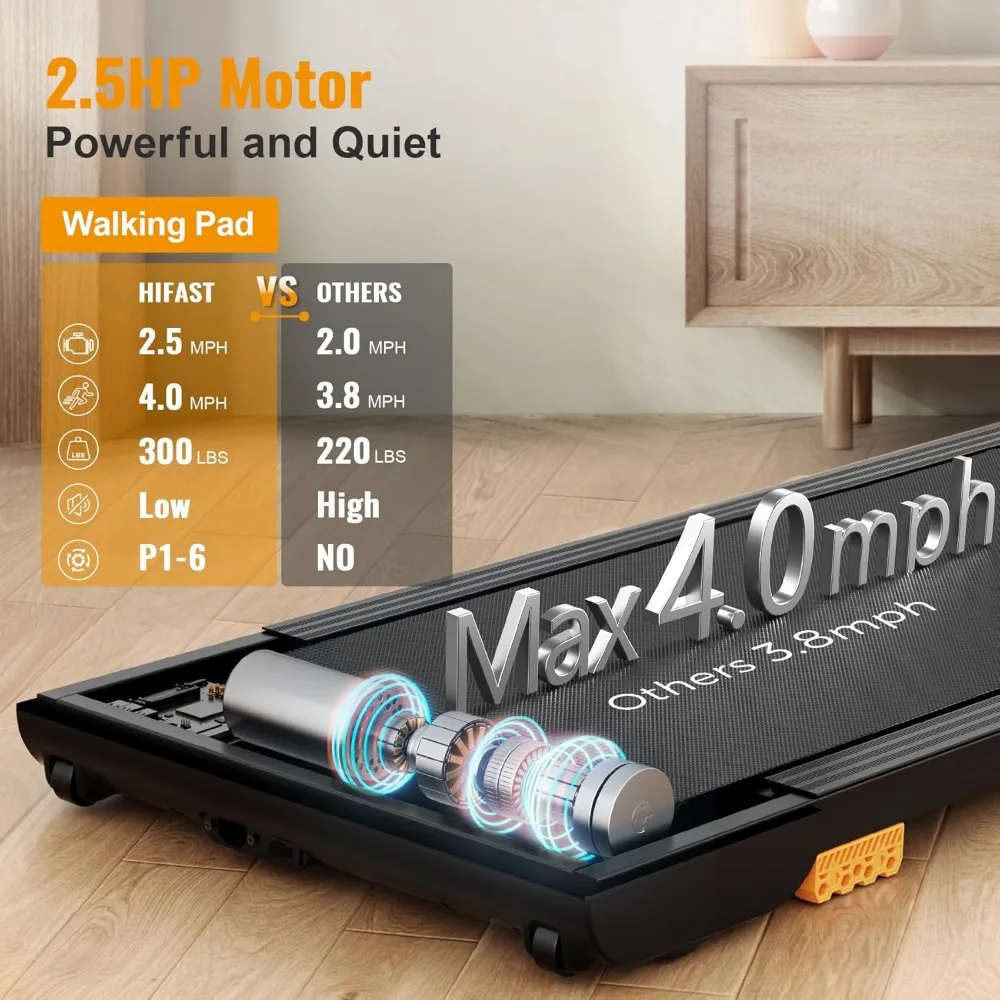 Walking Pad, 2.5HP Under Desk Treadmill for Home Office, 300 Lbs Capacity Portable Treadmill with Remote Control & LED Display - Image 3
