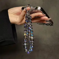 Luxury Sparkling Diamond Crystal Bead Wrist Strap with Portable Chain - Elegant Hanging Phone Charm Clip (PURPLE)