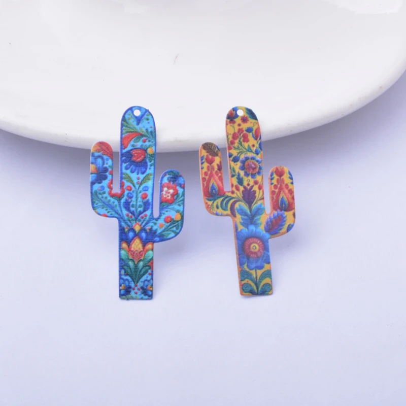 6 Stück AB8441 Neues Design Edelstahl Bunte Kaktus-Anhänger Bemalte Anhänger Schmuck Ohrring-Zubehör