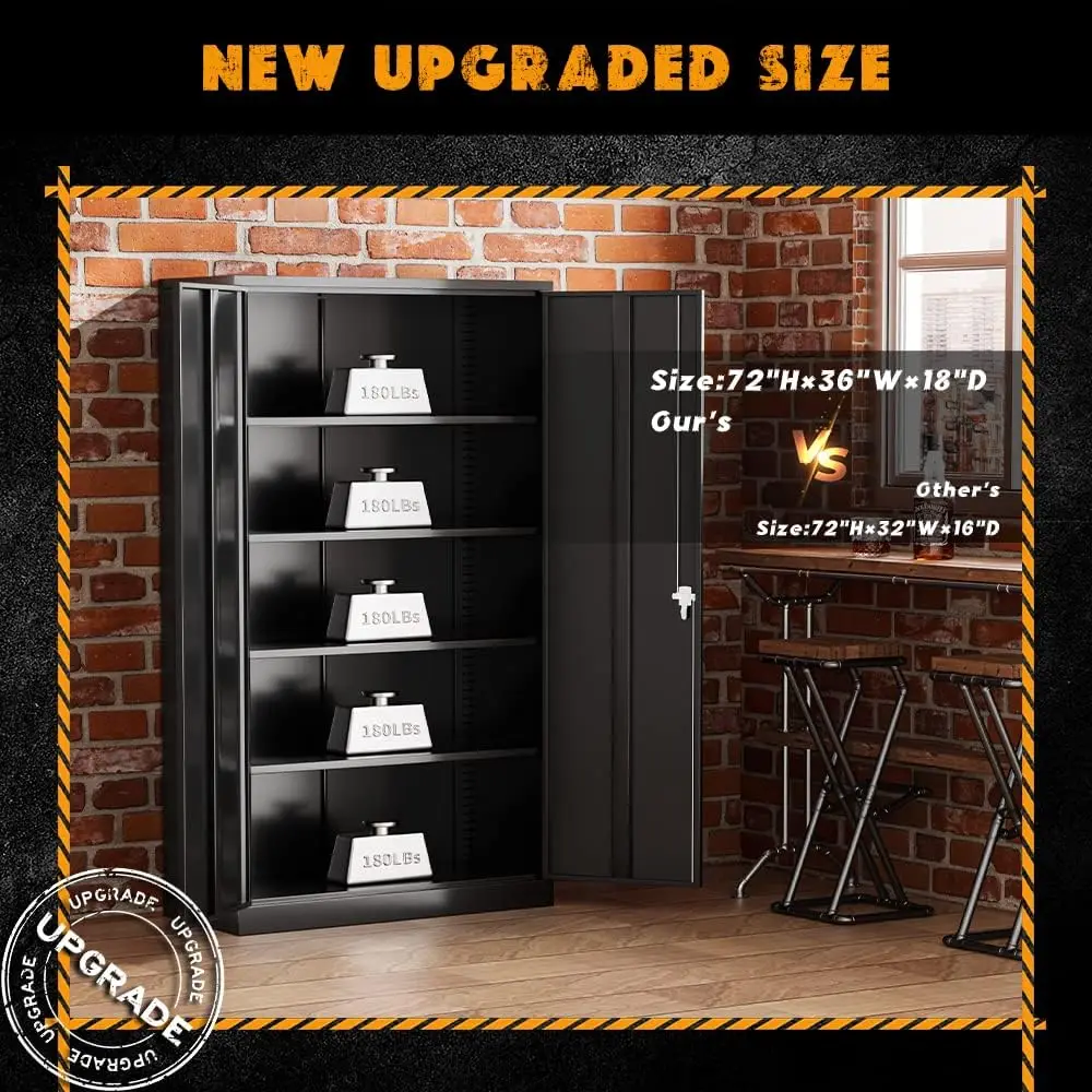 Metal Storage Cabinets 72” Black Garage Steel Storage Cabinet with Doors and Shelves, Metal Tool Cabinet, Steel File Cabinet . 4