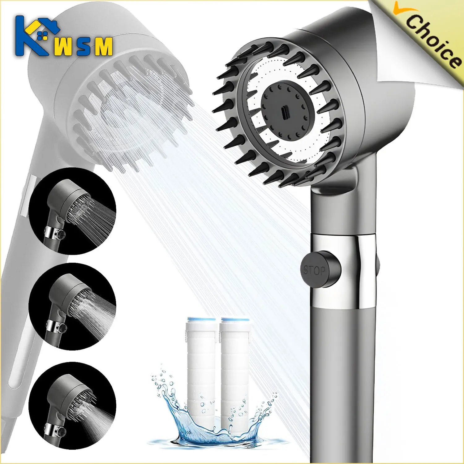 BathroomShowerHeadsHighPressurePortableShowerFaucetFilter