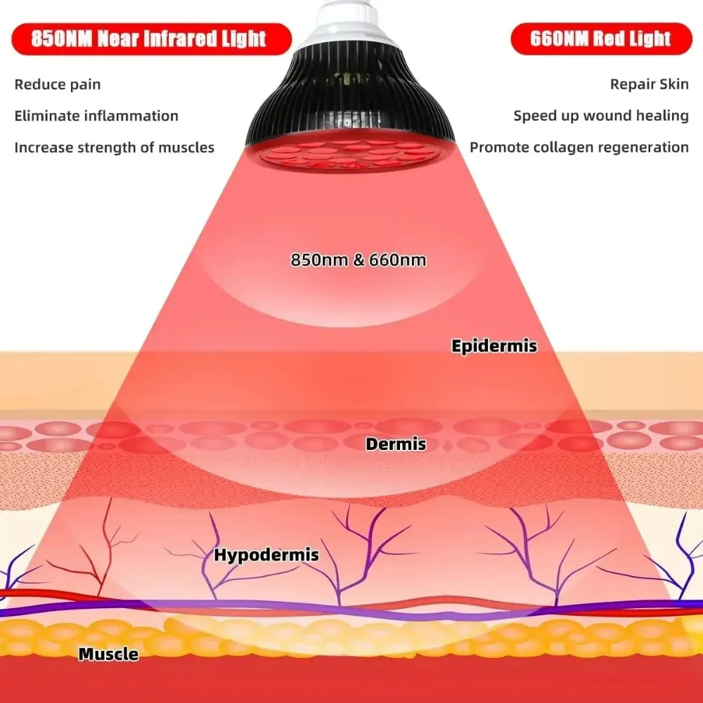 Red Light Therapy Lamp 54W LED Bulb Infrared Physiotherapy for Skin Care Fatigue Relief 660nm&850nm Combo Upgrade Dual Chips