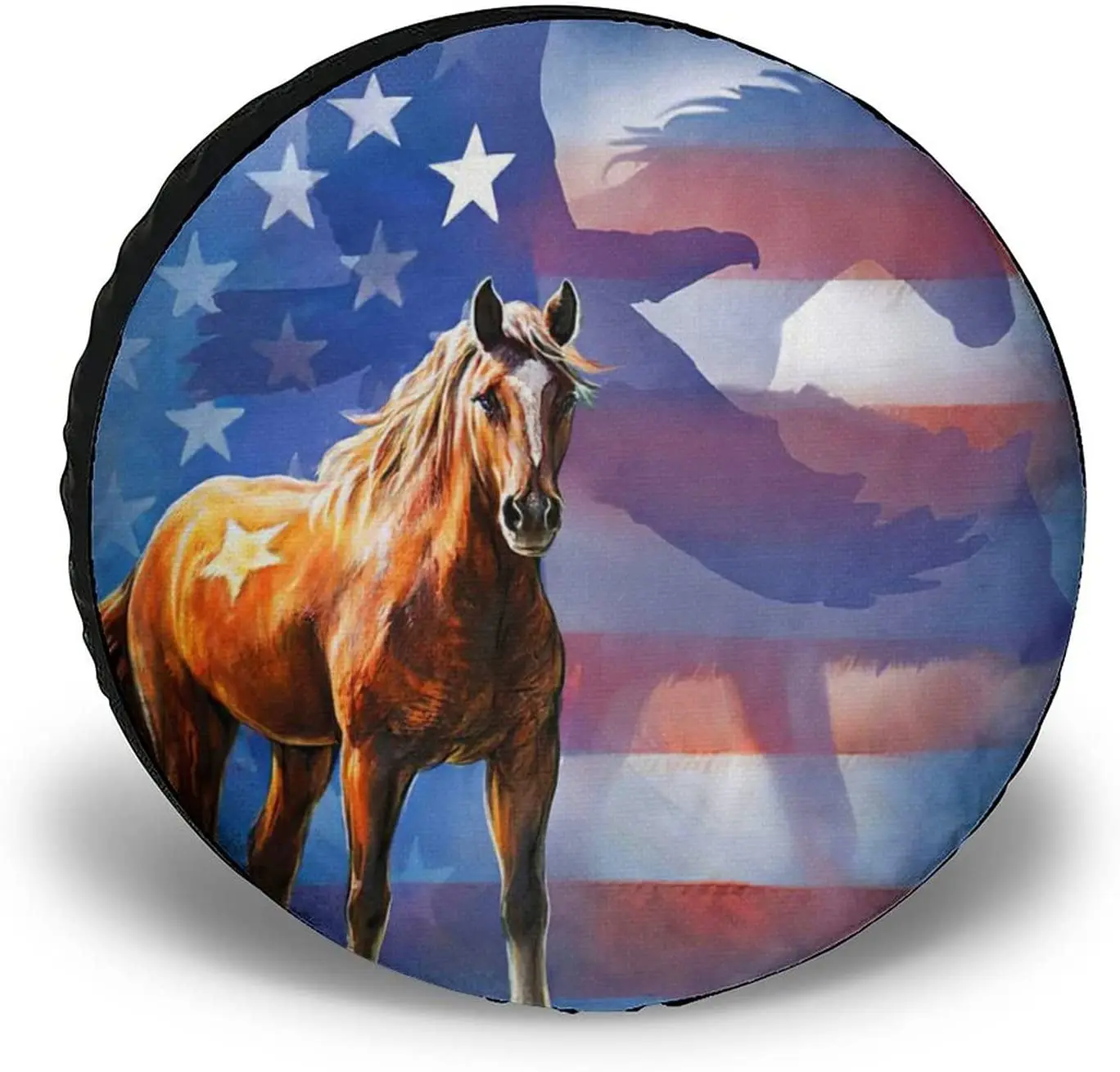 

Spare Tire Cover American Flag Blue Horse Eagle Wheel Protectors Weatherproof Wheel Covers