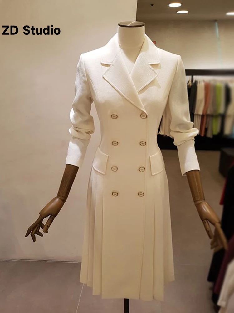 

[ZD Studio] 2023 Spring And Autumn Version Temperament Long Sleeve Slim Fit Professional Double Breasted Pleated Suit Dress For