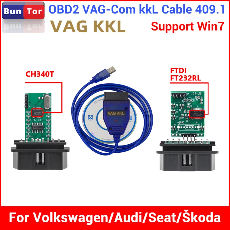 Auto OBD 2 Diagnostic Tools Audi/VW/Seat/Skoda Car Scanner Cable  Vag-Com 409.1 KKL FT232RL K Line Vehicle Inspection Tool vcds