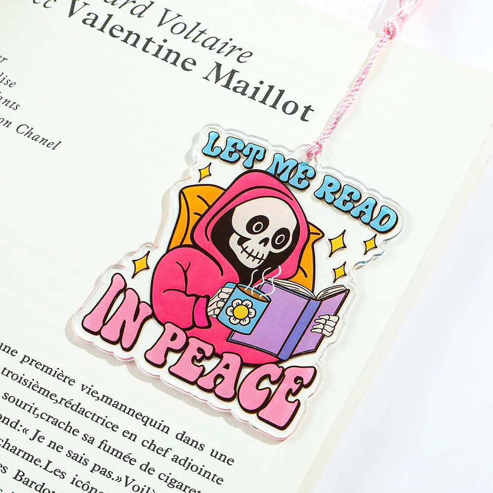 Love Reading Skeleton Man Bookmark Acrylic Bookmark Tassel Gift for Book Lovers School Supplies Reading Markers for Men bookmarks stationery supplies acrylic bookmark
