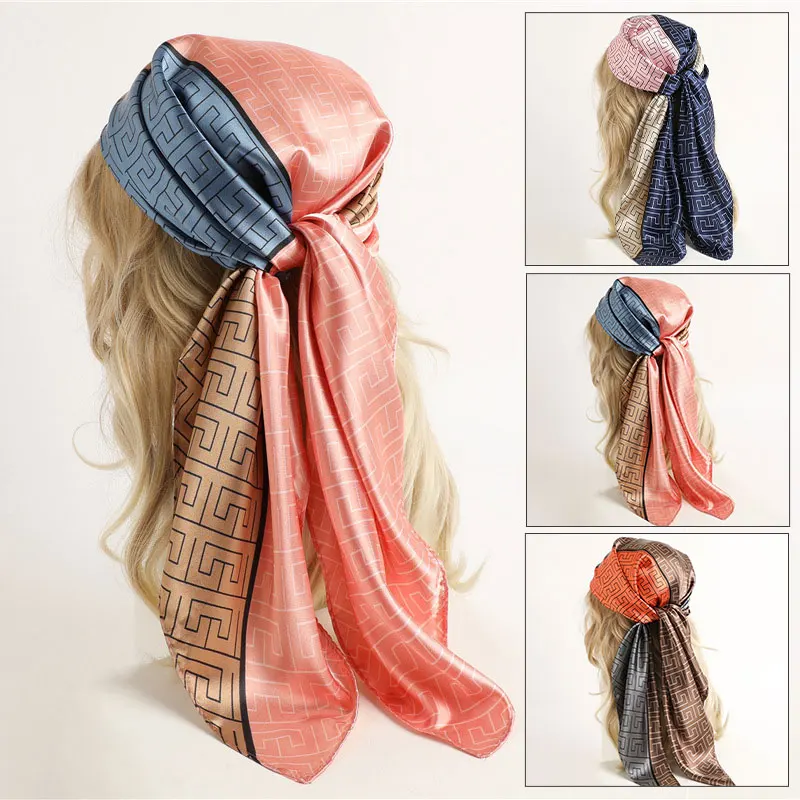 Silk scarf shawl wrap printed silk square hijab elegant Muslim woman headscarf