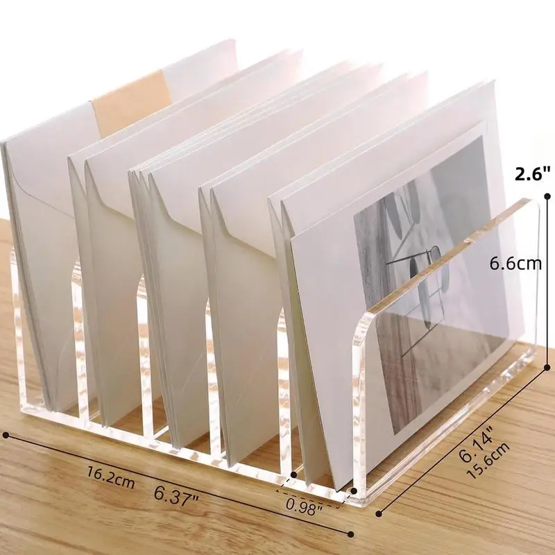 File Organizer Stand 5 Compartments Acrylic File Sorter For Desk Mail Organizer Countertop Document Sorter For Envelope Folder images - 6