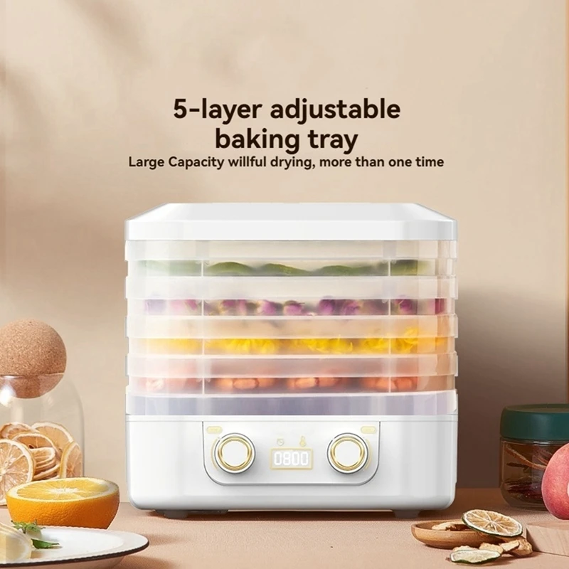 110V Dried Fruit Vegetables Herb Drying Machine Household MINI Food Dehydrator Pet Meat Dehydrated 5 Trays Snacks Air Dryer Oven