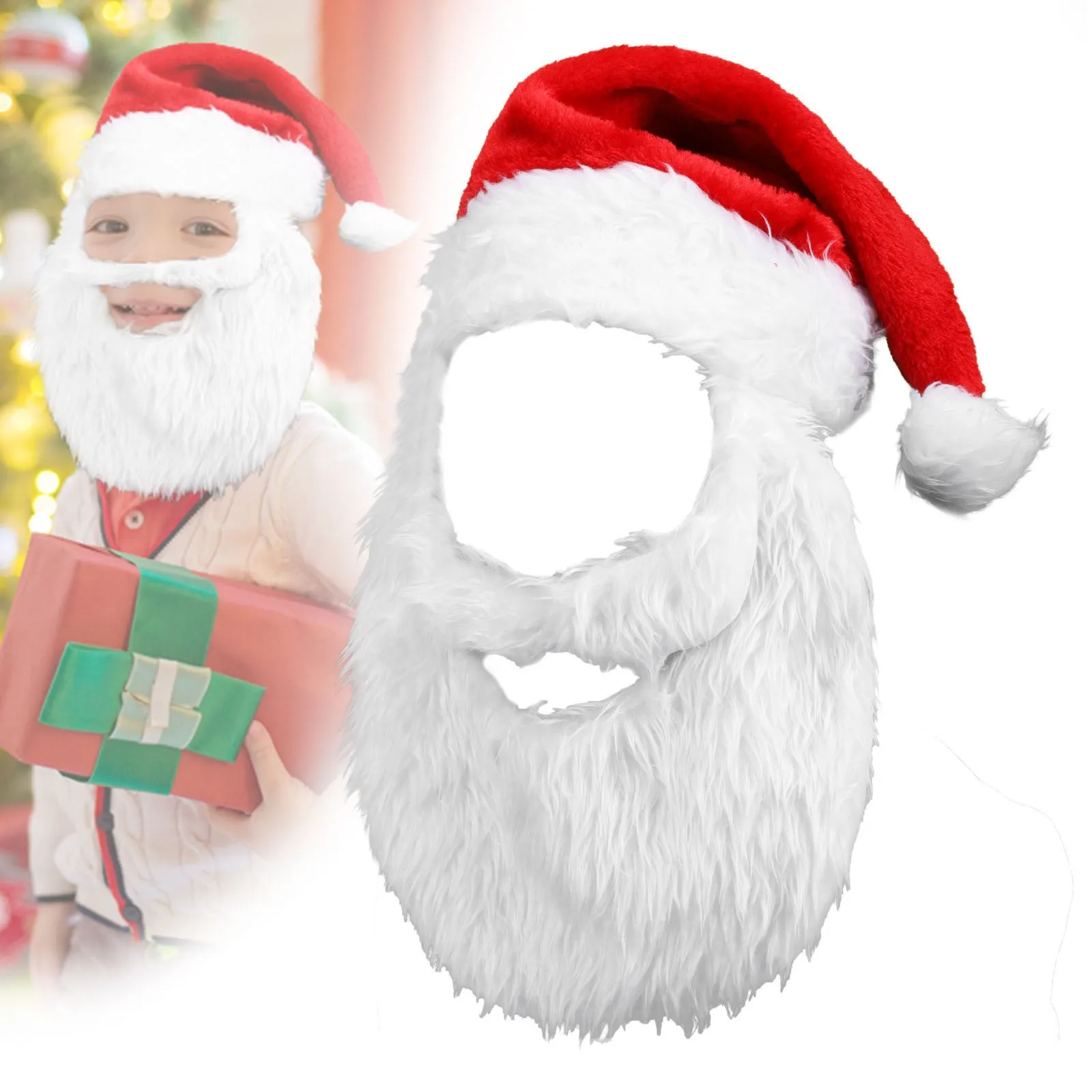 Cute Santa Claus Hat Plush Beard Decor Accessory Santa Claus Cosplay Christmas Atmosphere Decor Velvet Materi Mask