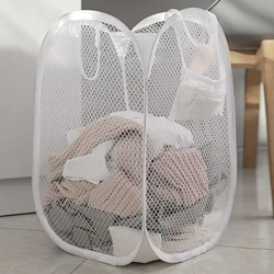Collapsible Laundry Sorting Basket with Mesh Storage Bag (White)