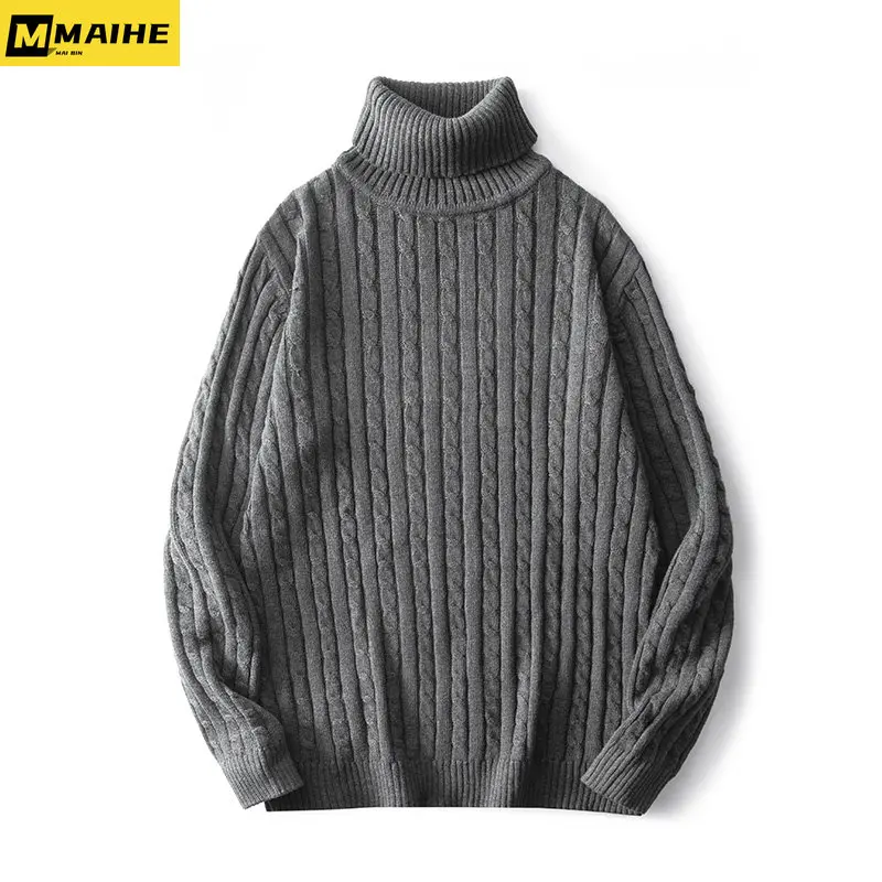 Fall/Winter Quality sweaters Men's classic striped warm knit pullover rolled neck sweater Men's sweater Stylish slim-fit sweater