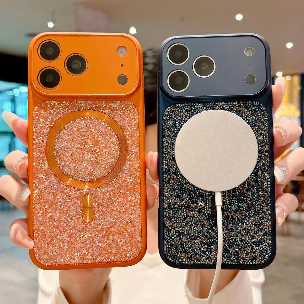 Luxury Sparkle Diamond Rhinestone Magnetic Case with Wireless Charging Bumper Cover