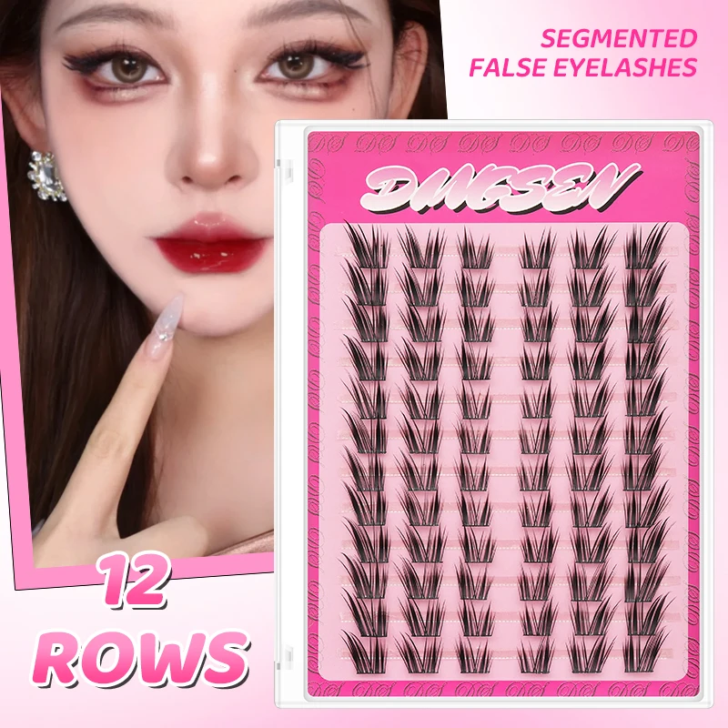 12 Reihen Katzenwimpern im Cluster-Stil, Großhandel, geflügelte, natürliche Anime-Wimpern, künstliche Wimpernverlängerung, Make-up, Einzelwimpern