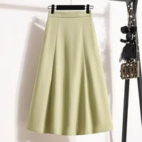 Ladies' Summer High Waist Plus Size Skirts 2026 Mid To Long Flowing Suit Skirt New Style Casual Solid Color A-line Skirt - Image 4