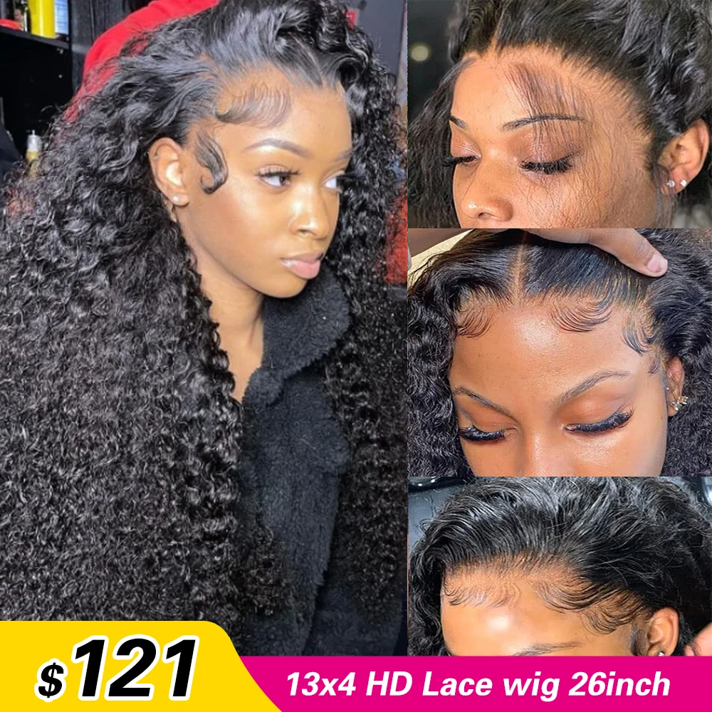 

Brazilian Kinky Curly Transparent 4x4 Lace Closure Wig 13x4 Lace Front Human Hair Wig PrePlucked With Baby Hair Curly Wigs Remy